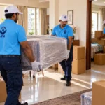 Professional Movers Handling Wrapped Furniture