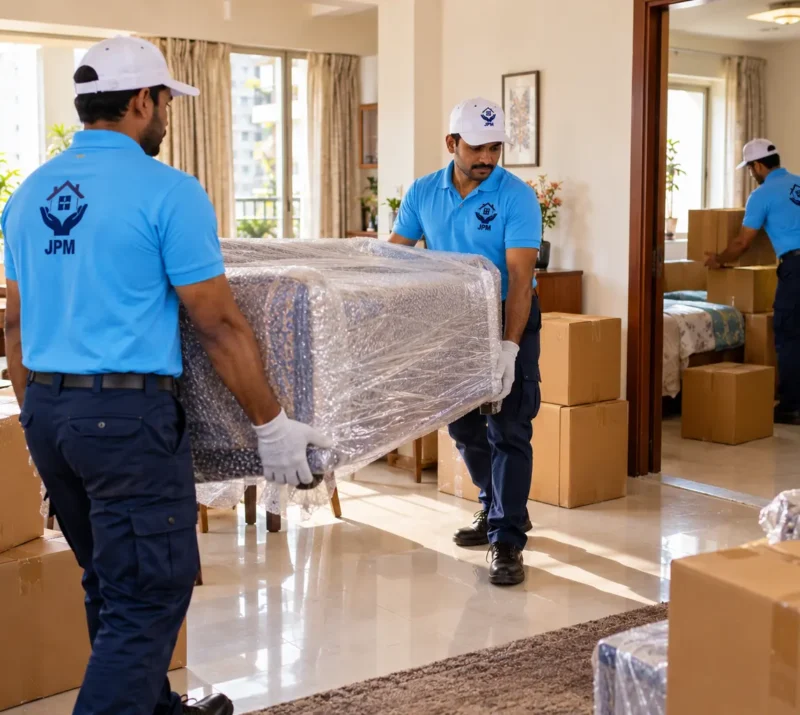 Professional Movers Handling Wrapped Furniture